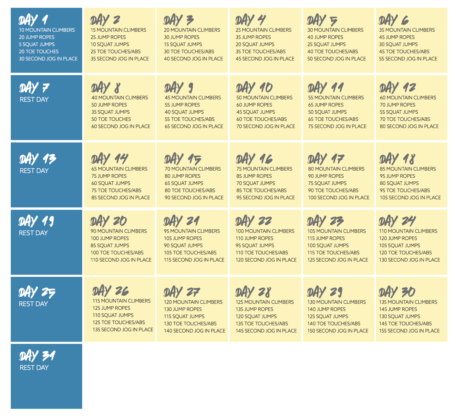 hiit challenge calendar 