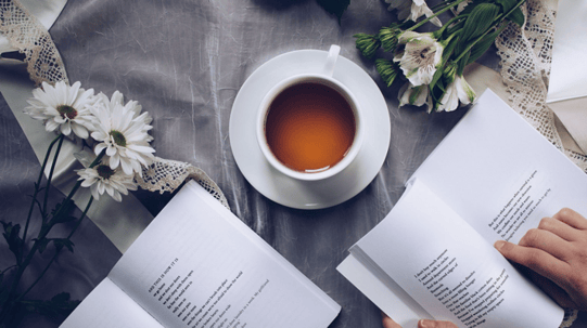 drinking tea while reading
